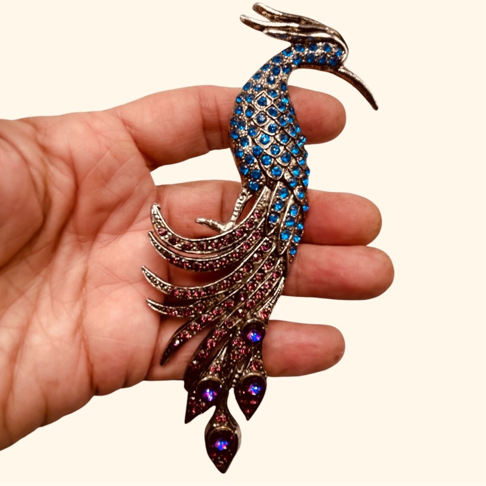 Vintage Thelma Deutsch Rhinestone Peacock Brooch
